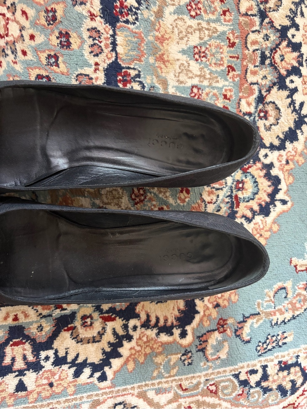 Vintage Gucci GG Monogram Horsebit Heels Black Gold Size 11 - Picture 3 of 4